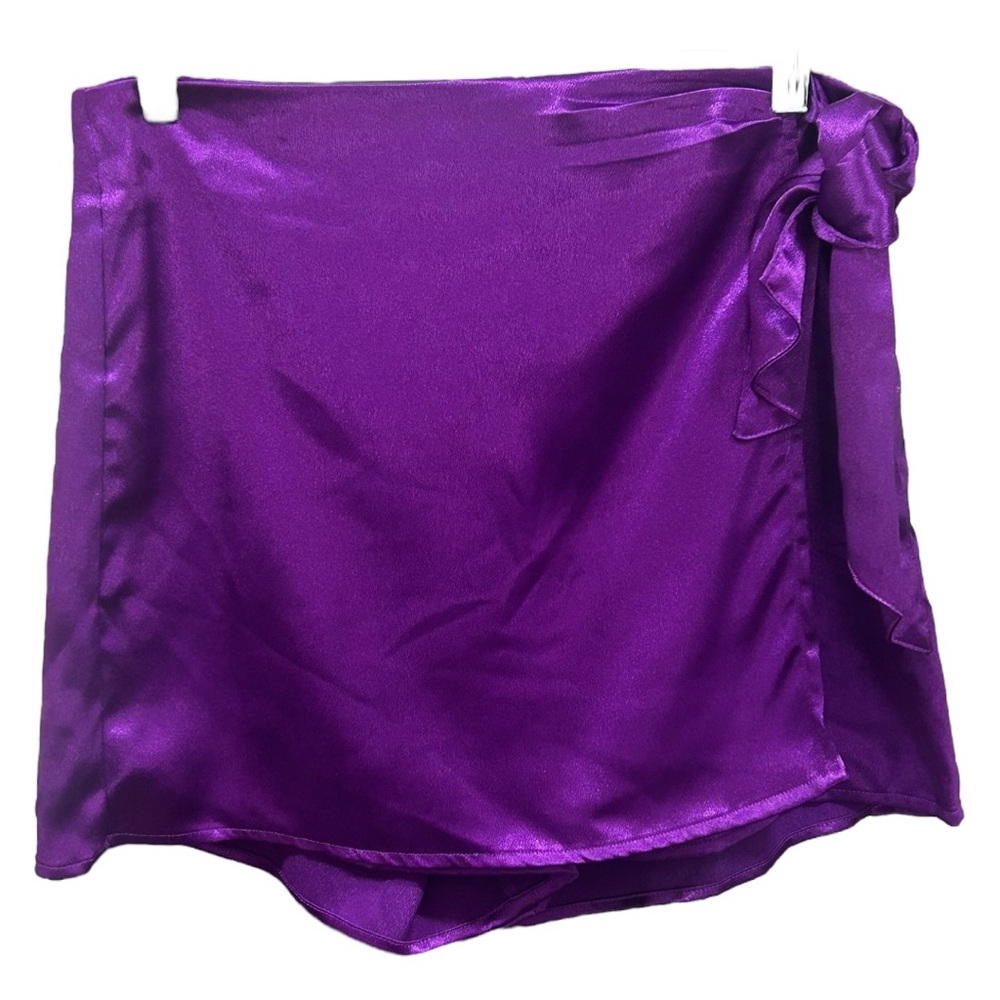 Idem‎ Ditto Women’s Faux Wrap Purple Satin Skort  Sz L